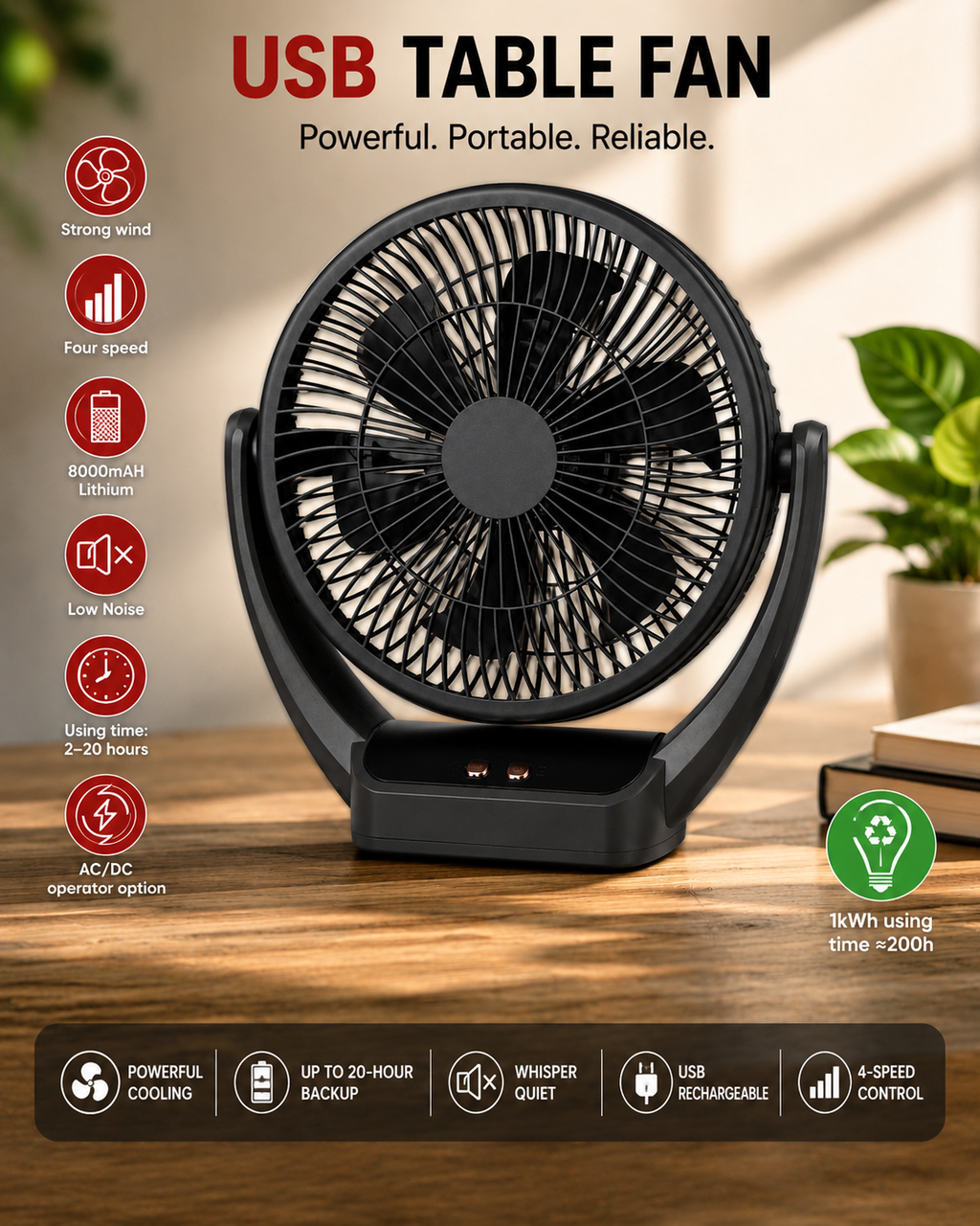 Lexsa PowerBreeze™ 8000mAh USB Rechargeable