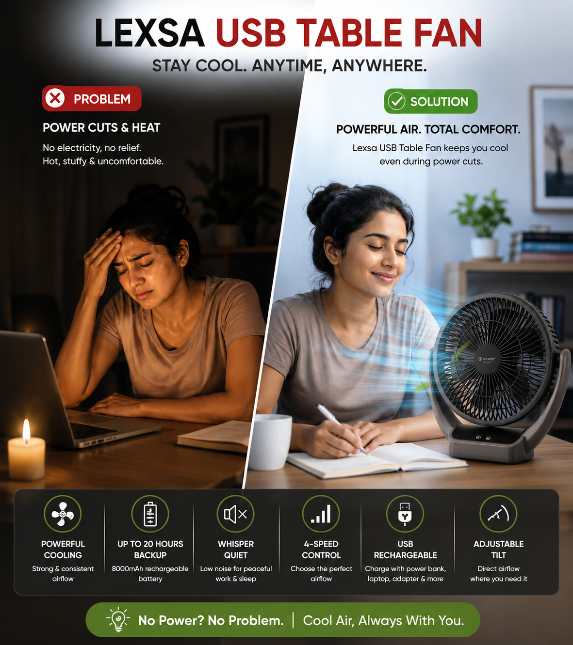 Lexsa PowerBreeze™ 8000mAh USB Rechargeable
