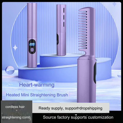 Meneflix Portable Mini Hair Straightener Cordless Rechargeable Mini Adjustable Hair Straightener Hot Comb